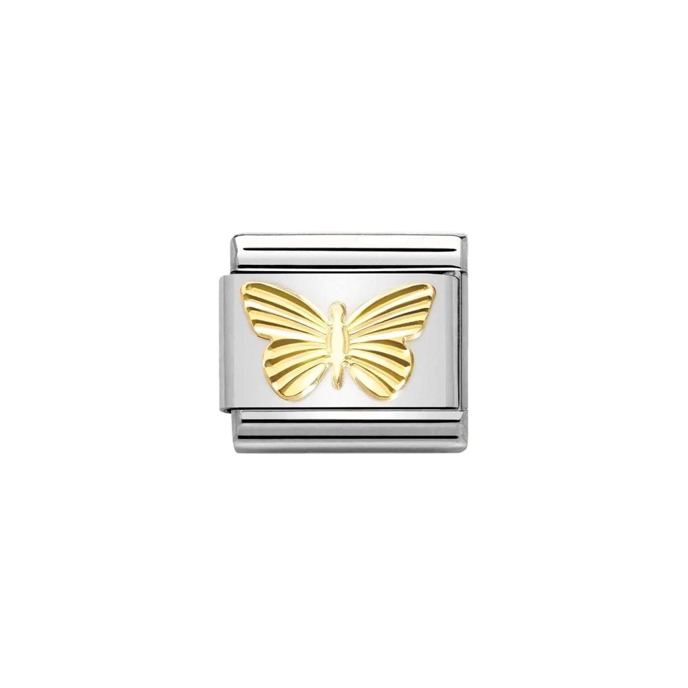 Jewelry charm with gold butterfly design on a white background