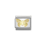 Jewelry charm with gold butterfly design on a white background