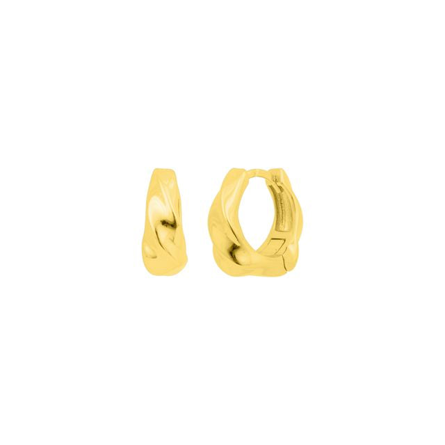 Gold FYB twisted huggie hoop earrings in 18K gold-plated sterling silver on a white background.