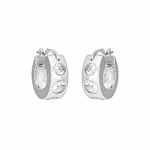 Silver FYB crystal huggie hoop earrings with clear CZ accents on a white background.