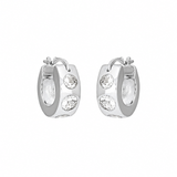 Silver FYB crystal huggie hoop earrings with clear CZ accents on a white background.