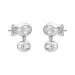FYB double oval CZ dangle earrings in polished 925 sterling silver on a white background.