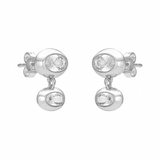 FYB double oval CZ dangle earrings in polished 925 sterling silver on a white background.