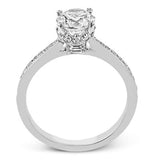 14k Gold Round Diamond Side Stone & Hidden Halo Engagement Ring