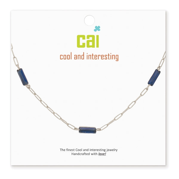 Cool and Interesting Silver Blue Gemstone Paperclip Chain Necklace