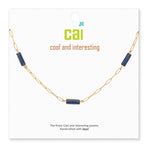 Cool and Interesting Gold Blue Gemstone Paperclip Chain Necklace