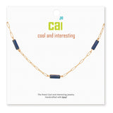 Cool and Interesting Gold Blue Gemstone Paperclip Chain Necklace