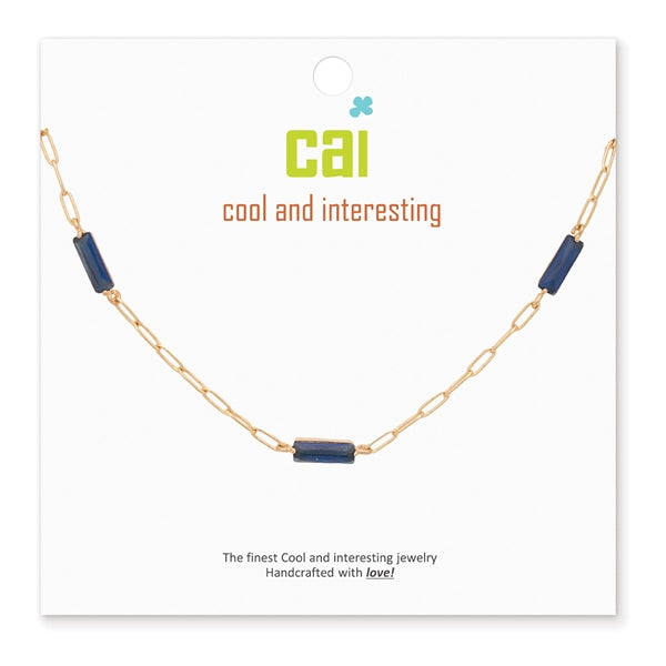 Cool and Interesting Gold Blue Gemstone Paperclip Chain Necklace