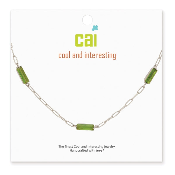 Cool and Interesting Silver Green Gemstone Paperclip Chain Necklace