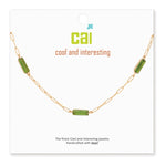 Cool and Interesting Gold Green Gemstone Paperclip Chain Necklace