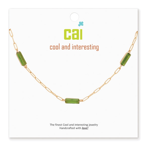 Cool and Interesting Gold Green Gemstone Paperclip Chain Necklace