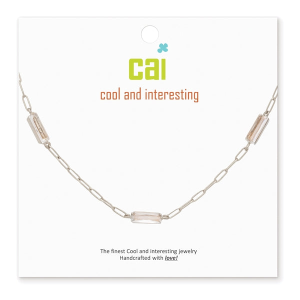 Cool and Interesting Silver Crystal Gemstone Paperclip Chain Necklace
