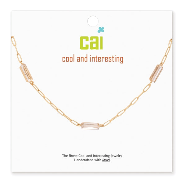 Cool and Interesting Gold Crystal Gemstone Paperclip Chain Necklace