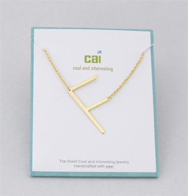 Gold Medium Sideways Initial F Necklace
