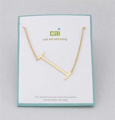 Cool and Interesting Gold Medium Sideways Initial I Necklace