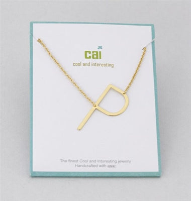 Gold Medium Sideways Initial P Necklace