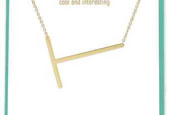 Gold Medium Sideways Initial T Necklace