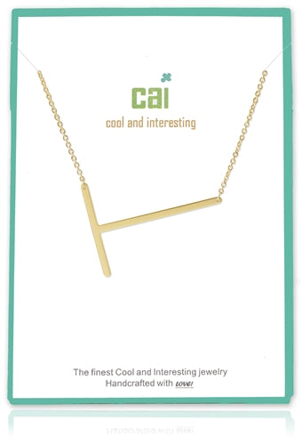 Gold Medium Sideways Initial T Necklace
