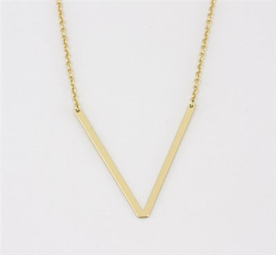 Cool and Interestring Gold Medium Sideways Initial V Necklace