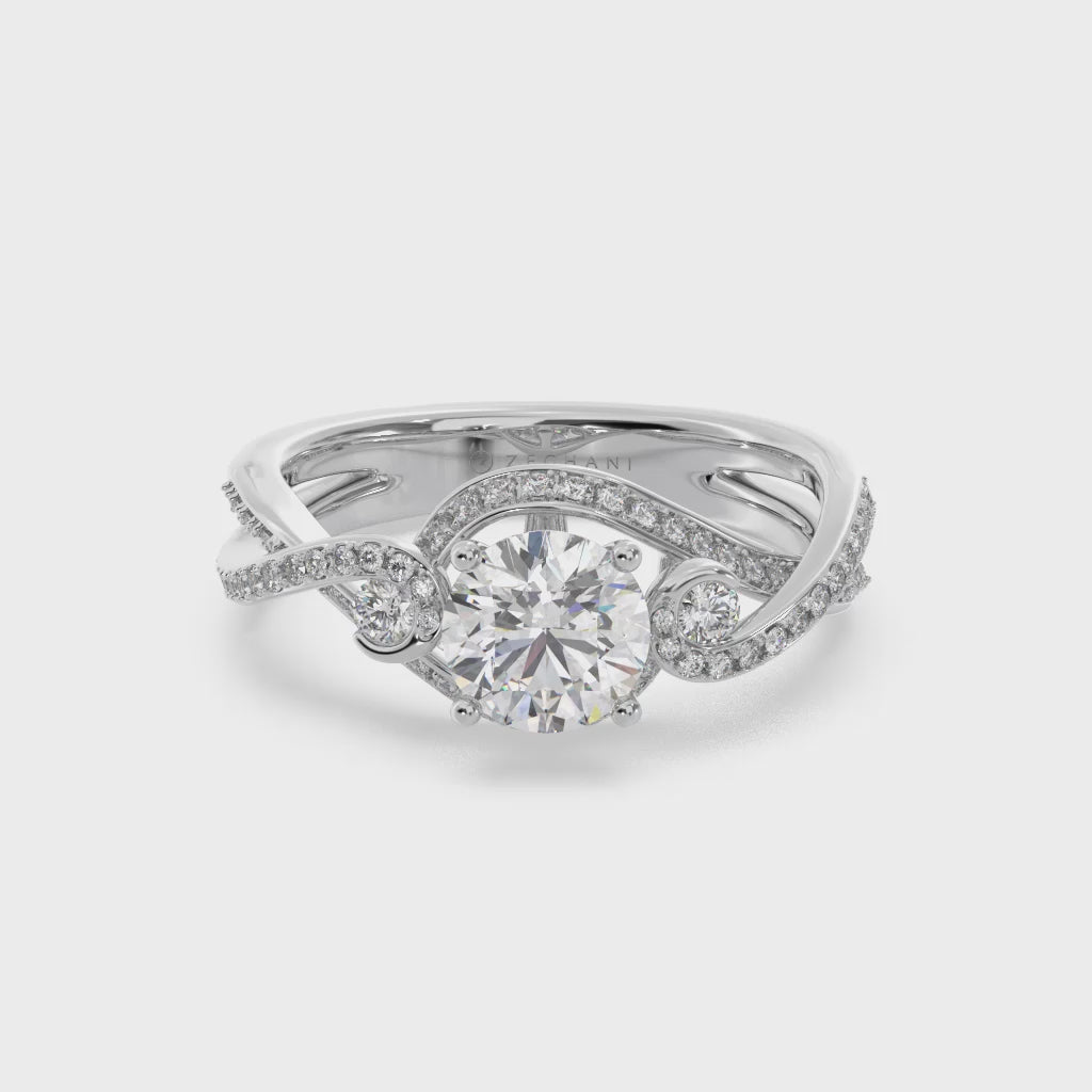 Zeghani 14k White Gold Engagement Ring with matching Diamond Wedding Band