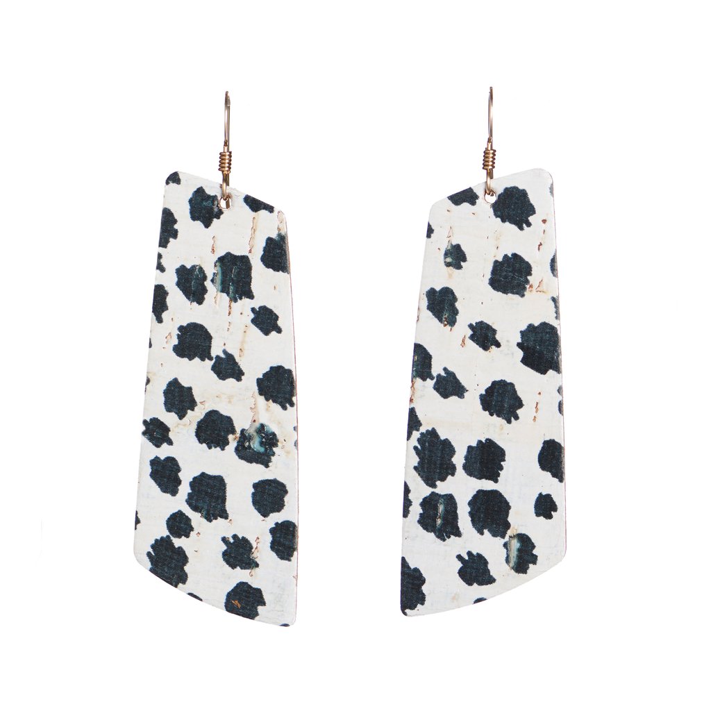 Nickel and Suede Spotted Cork Gem Leather Earrings