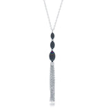 SS Black Oval Beads with Tassle Chain Necklace