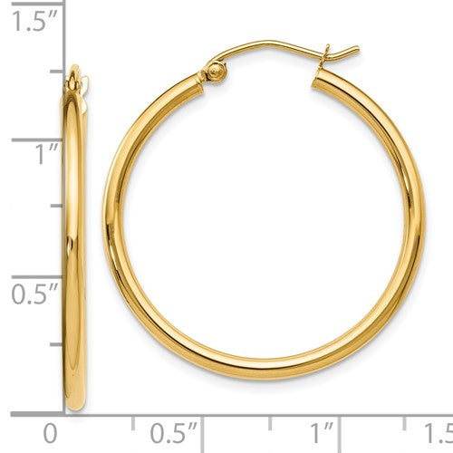 14K Yellow Gold 2mm Polished Hoop Earrings