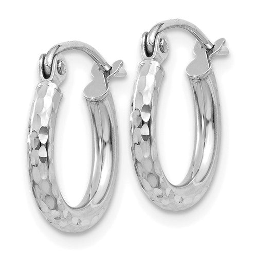 14k White Gold Diamond-cut 2mm Round Hoop Earrings