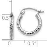 14k White Gold Diamond-cut 2mm Round Hoop Earrings