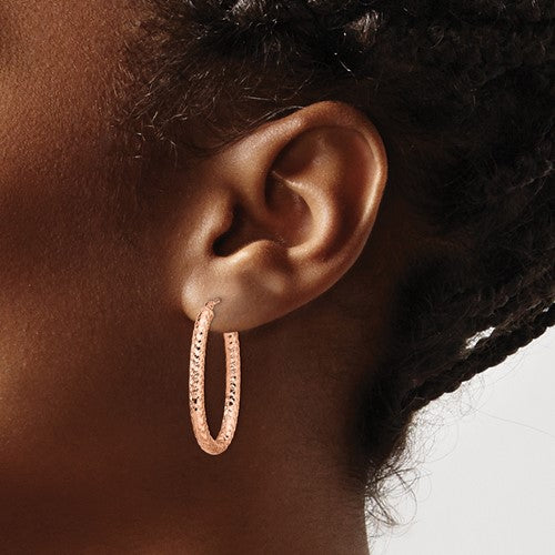 Leslie 14K Rose Gold ForeverLite Polished and Textured Oval Hoop Earrings