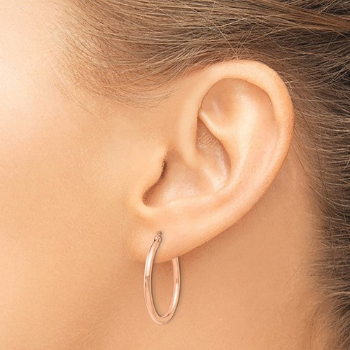 Leslie 14K Rose Gold 2mm Polished Hinged Hoop Earrings