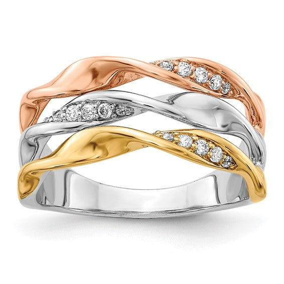 14k Tri-color .16ct Diamond Fancy Triple Twist Ring