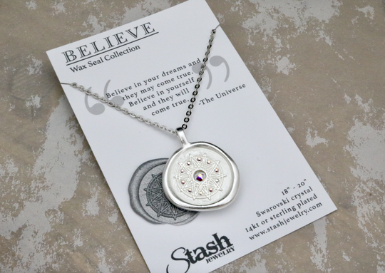 Stash Silver Believe Crystal Wax Seal Necklace