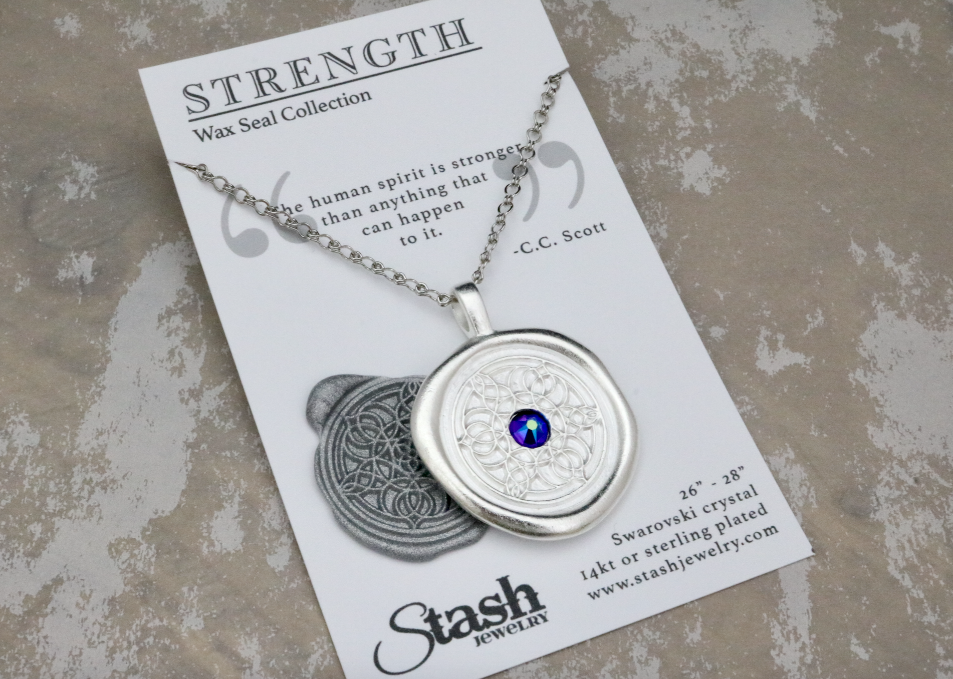 Stash Silver Strength Crystal Wax Seal Necklace
