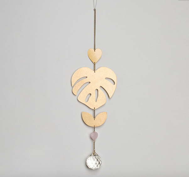 Scout Curated Wears Monstera Leaf and Rose Quartz Suncatcher