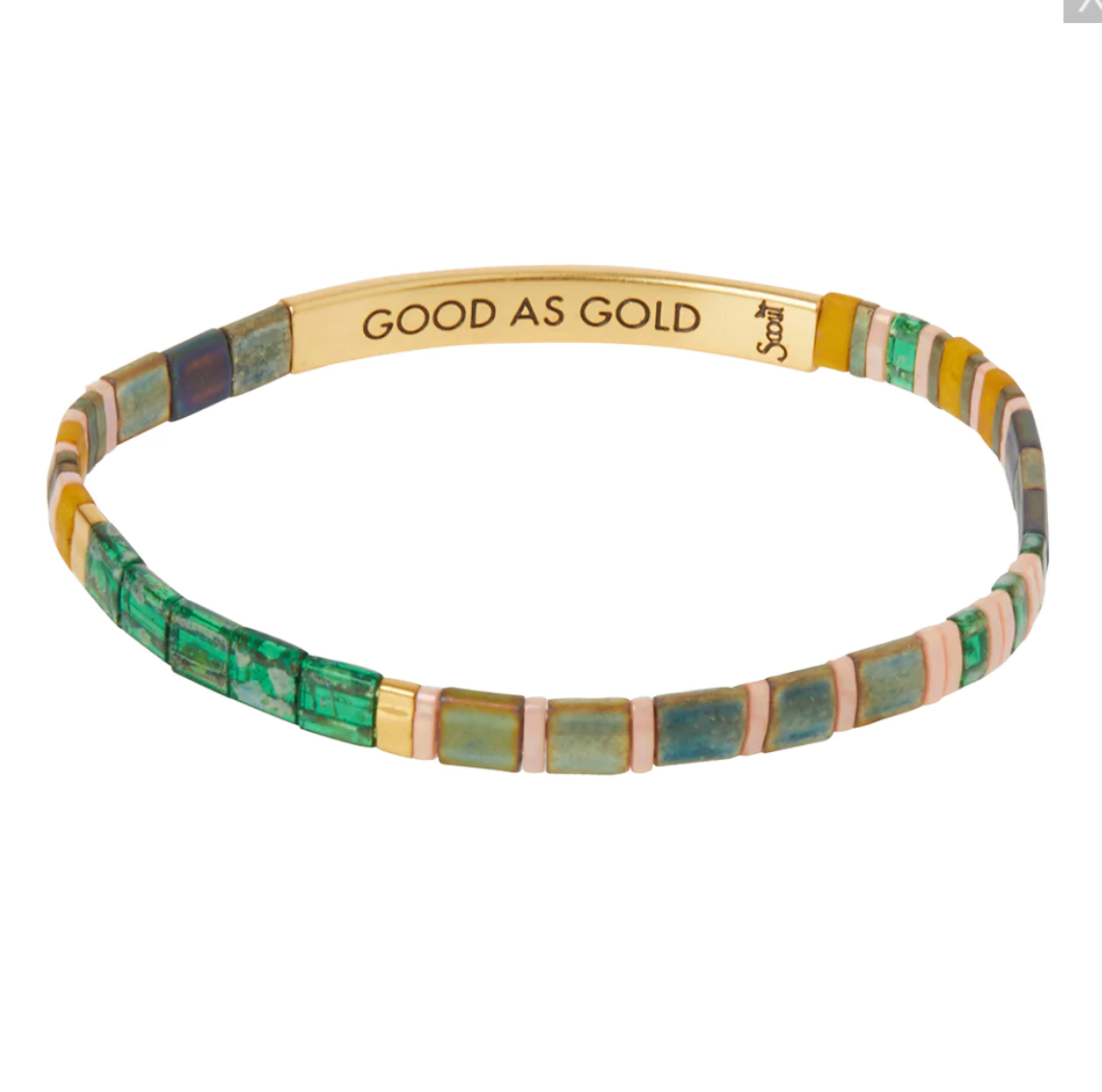 Good Karma Miyuki Bracelet | Good as Gold - Forest/Blush/Gold