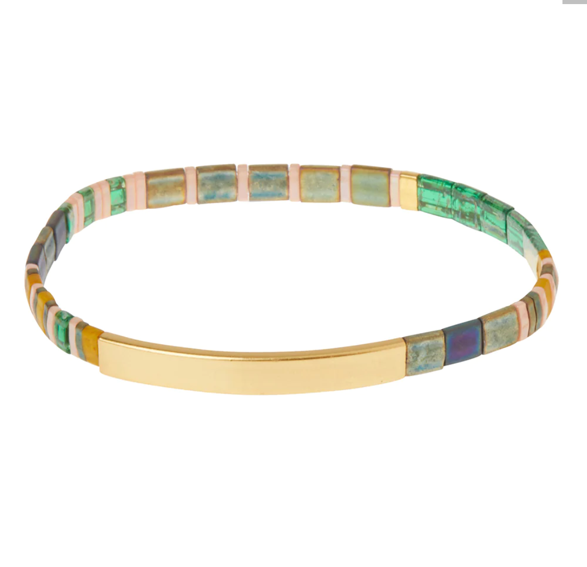 Good Karma Miyuki Bracelet | Good as Gold - Forest/Blush/Gold