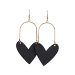 Nickel and Suede Sweetheart Hoop Black Leather Earrings