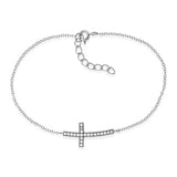 SS Micro Pave Curved CZ Sideways Cross Bracelet