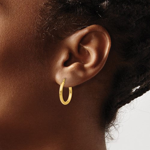 14k Yellow Gold Polished 2.5mm Lightweight Tube Hoop Earrings
