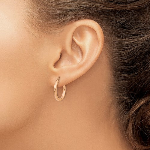 Leslie 14k Rose Gold Polished 2.5mm Lightweight Tube Hoop Earrings