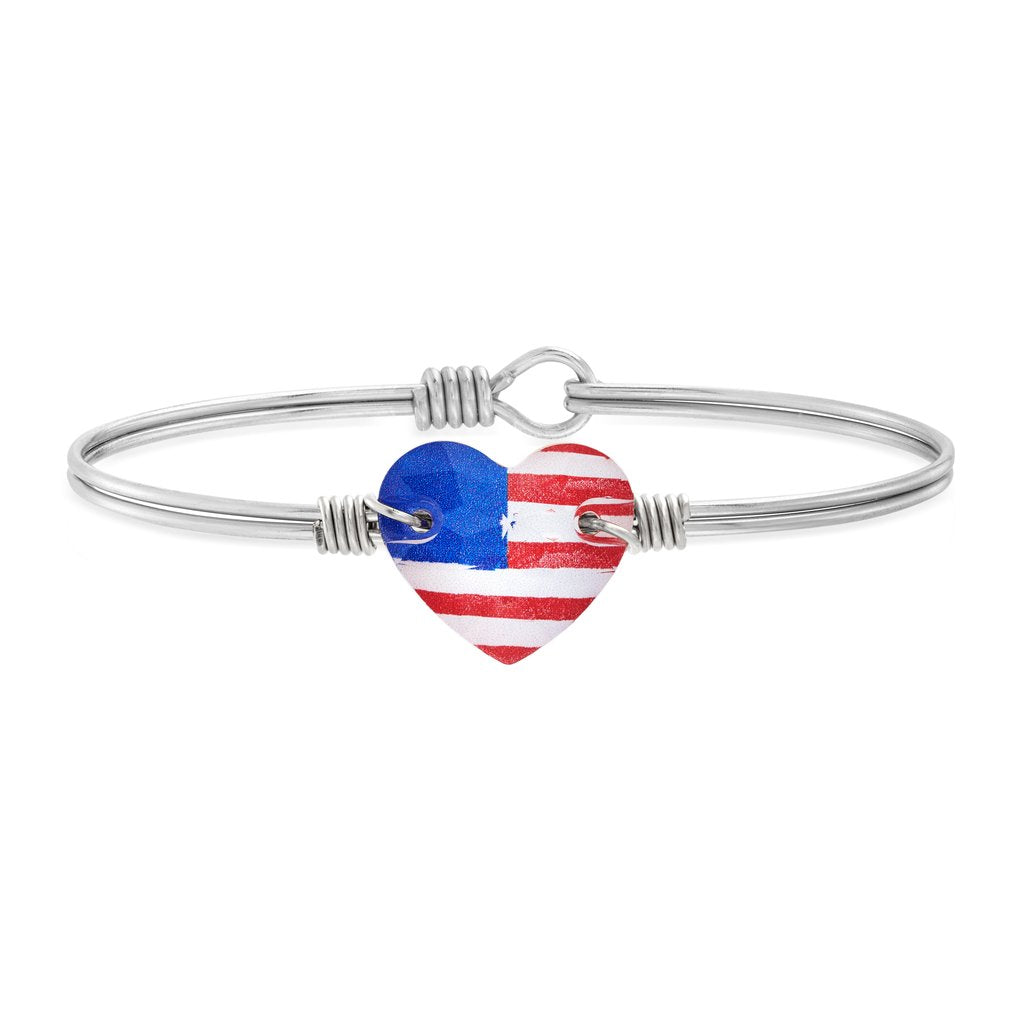 Luca and Danni Americana Crystal Heart Silver Bangle Bracelet
