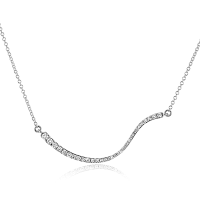 14k White Gold .26ct Curved Diamond Bar Necklace
