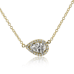 Zeghani 14k Yellow Gold .37ct Diamond Pear & Halo Necklace