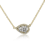 Zeghani 14k Yellow Gold .37ct Diamond Pear & Halo Necklace