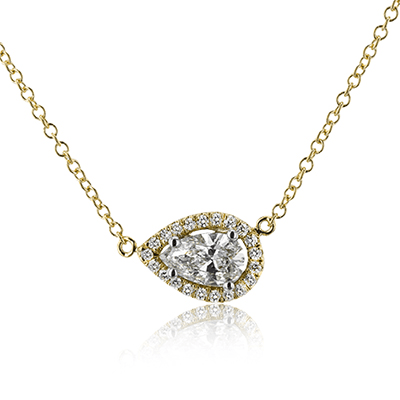 Zeghani 14k Yellow Gold .37ct Diamond Pear & Halo Necklace