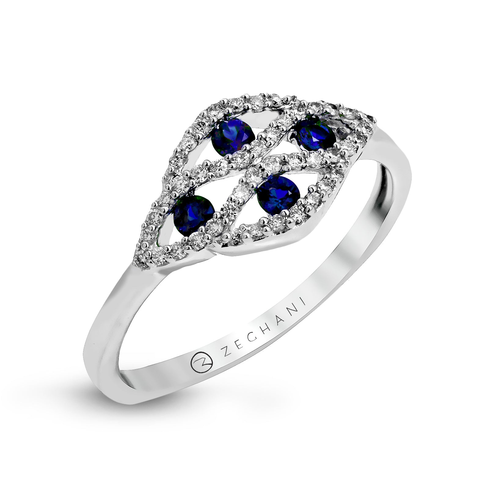 14k White Gold .14ct Diamond and .23ct Sapphire Right Hand Ring