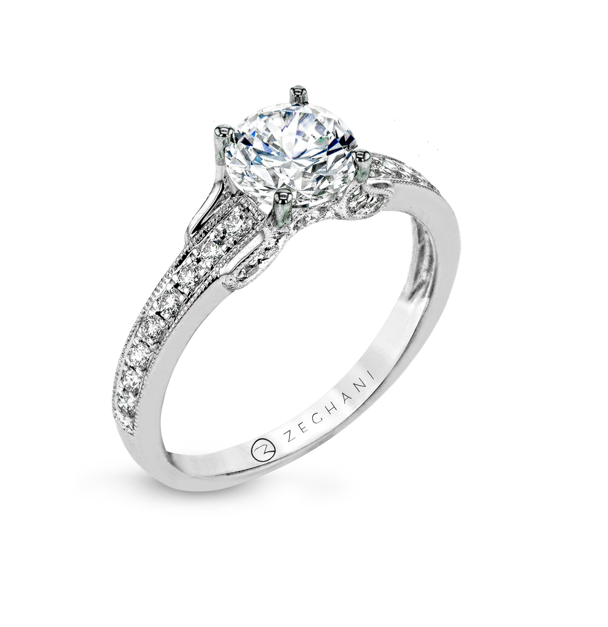 Zeghani 14k White Gold Engagement Ring 