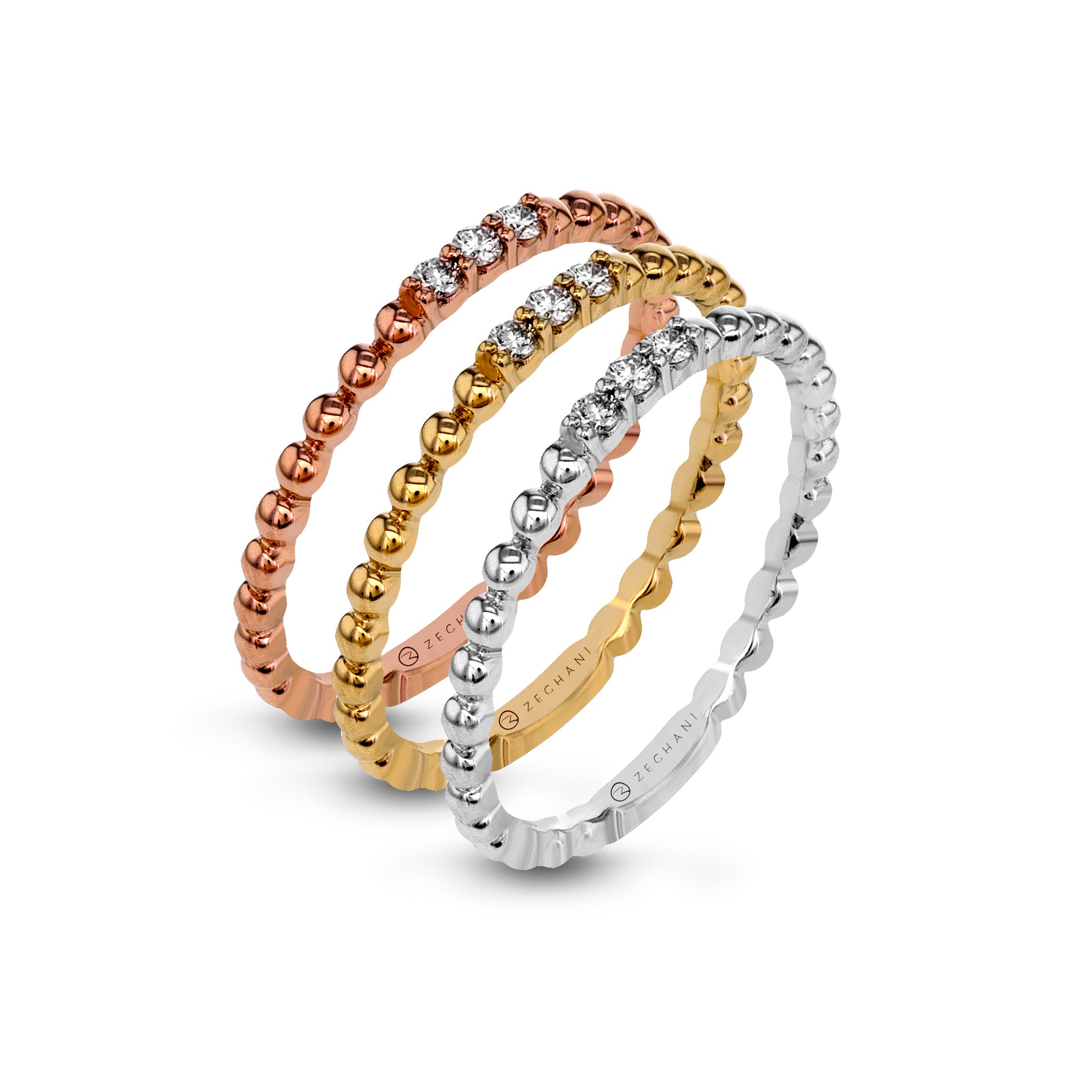 14k Gold Three-Tone .18ct Diamond Stackable Rings