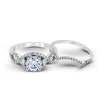 Zeghani 14k White Gold Engagement Ring and Matching Wedding Band